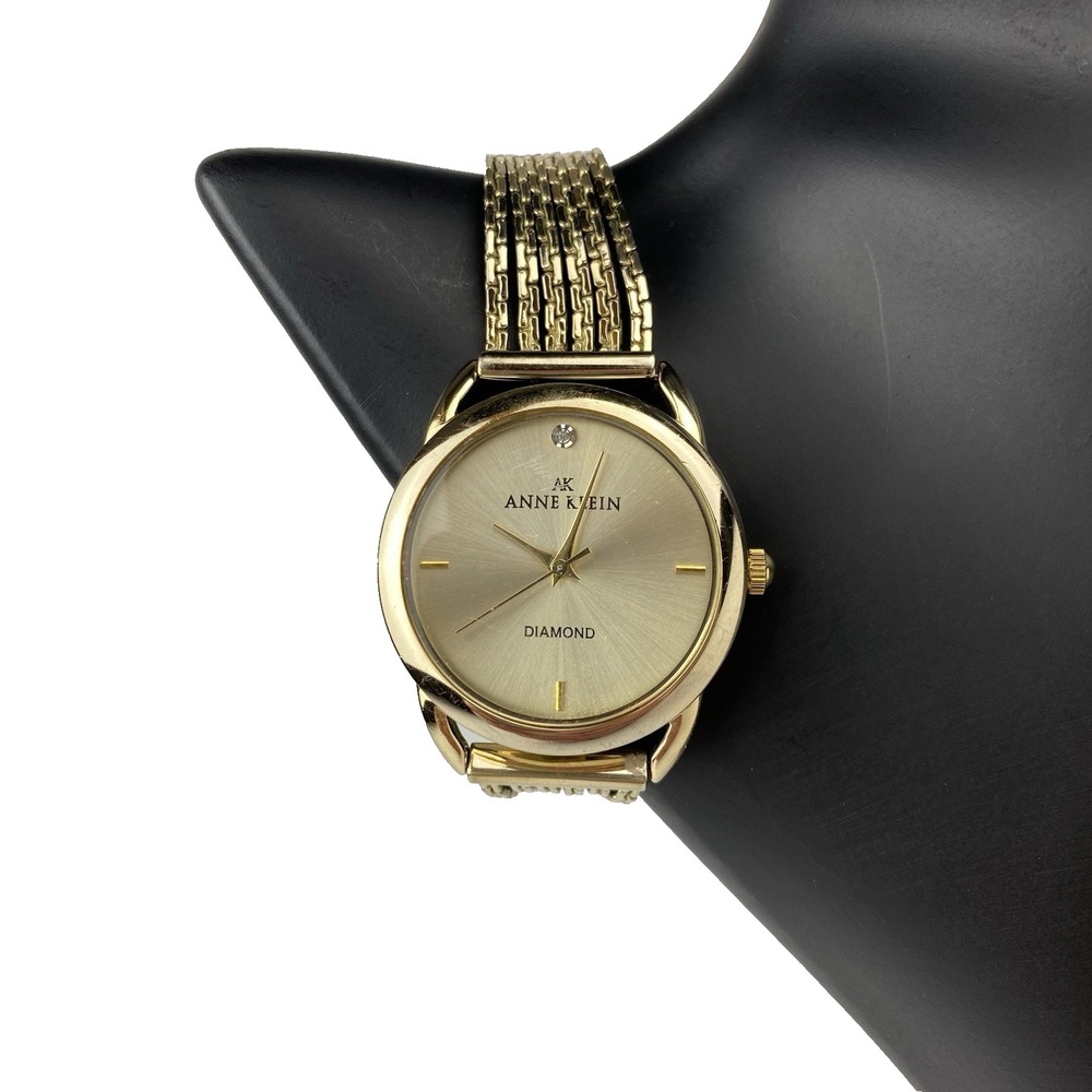 Anne Klein Diamond Women Watch Gold Tone Band 6.5" Needs Battery*